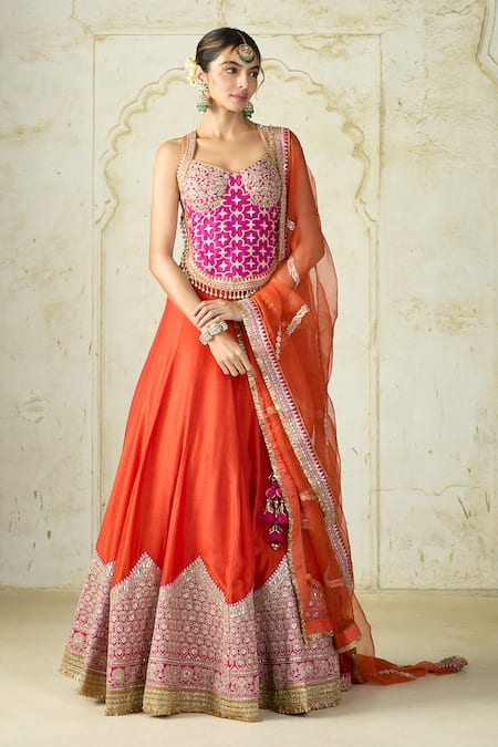 Gopi Vaid Embroidered Padded Blouse Lehenga & Dupatta 