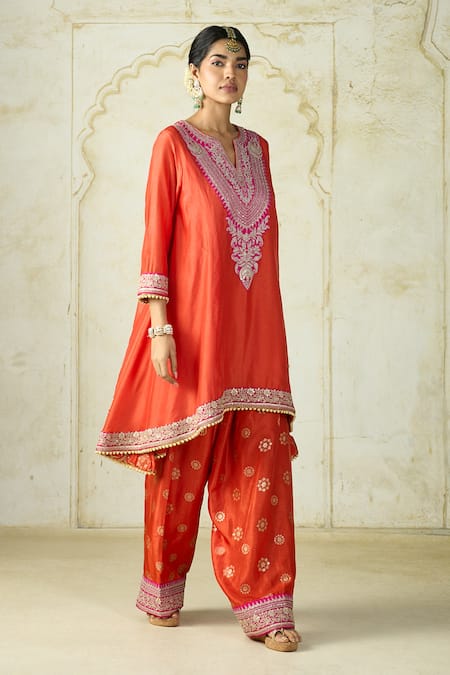 Gopi Vaid Embroidered Tussar Kurta & Farshi Salwar Set 