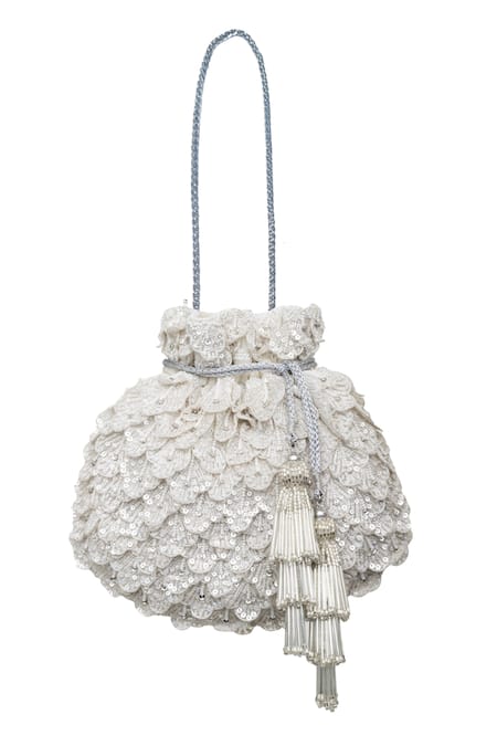 SG Collection By Sonia Gulrajani 3D Pearl Embellished Scalloped Pattern Potli 