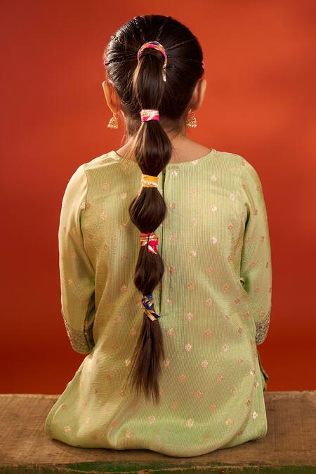 Petite Pomme Aqua Tissue, Silk, Chinon Embroidery Hand Work Kurta Sharara Set at Aza Fashions Petite Pomme_Aqua Tissue, Silk, Chinon Embroidery Hand Work Kurta Sharara Set _at_Aza_Fashions