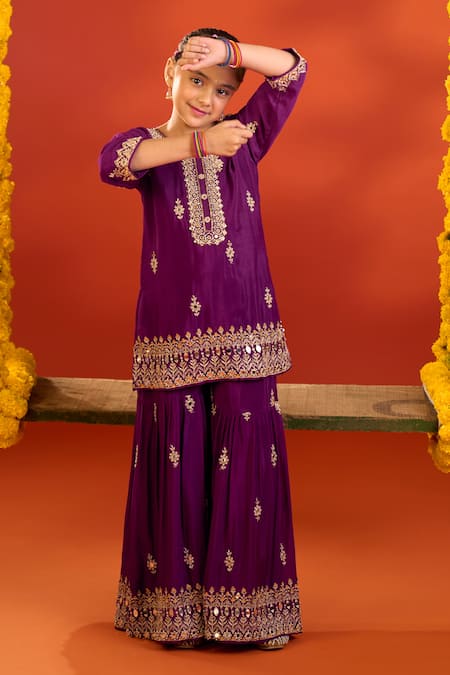 Buy Petite Pomme Purple Viscose, Chinon Embroidery, Sequins, Mirrors Hand Work Kurta Sharara Set Online at Aza Fashions Buy_Petite Pomme_Purple Viscose, Chinon Embroidery, Sequins, Mirrors Hand Work Kurta Sharara Set _Online_at_Aza_Fashions