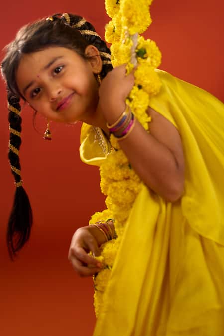 Buy Petite Pomme Yellow Organza, Satin Embroidery Hand Work Kurta Set Online at Aza Fashions Buy_Petite Pomme_Yellow Organza, Satin Embroidery Hand Work Kurta Set _Online_at_Aza_Fashions