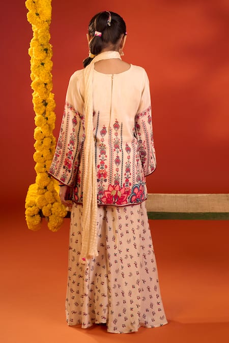 Petite Pomme Hand Work Muslin Kurta Sharara Set