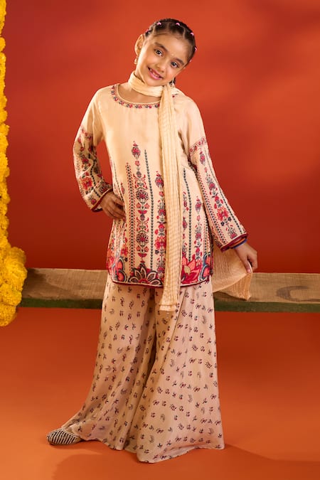 Petite Pomme Hand Work Muslin Kurta Sharara Set
