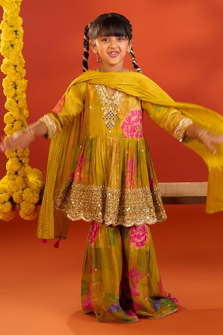 Petite Pomme Hand Work Kurta Sharara Set