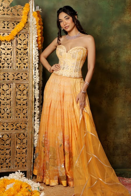 Archana Kochhar Pearl Sequin Corset Lehenga Set