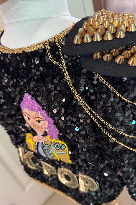 Shop_Ruchika Lath Label_Black Velvet Embroidery, Sequins, Studs, Chains K Pop Jacket _Online_at_Aza_Fashions