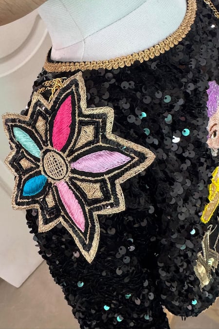 Ruchika Lath Label_Black Velvet Embroidery, Sequins, Studs, Chains K Pop Jacket _at_Aza_Fashions