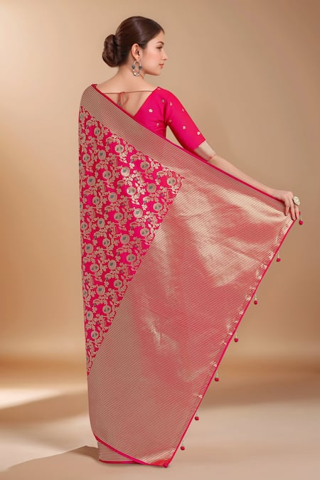 Samyukta Singhania Zari Woven Pink Banarasi Silk Saree With Blouse 