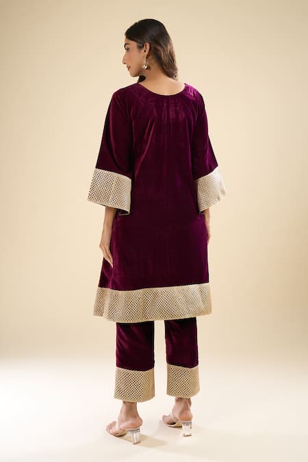 Naintara Bajaj Lace Work Velvet Kurta & Pant Set 