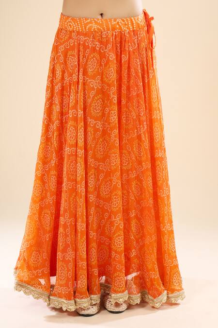 Shop_Naintara Bajaj_Orange Silk Zari Square Neck Printed Lehenga Set 