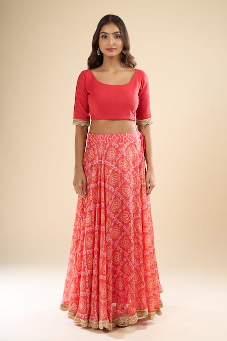 Naintara Bajaj_Pink Silk Zari Scoop Neck Printed Lehenga Set _at_Aza_Fashions