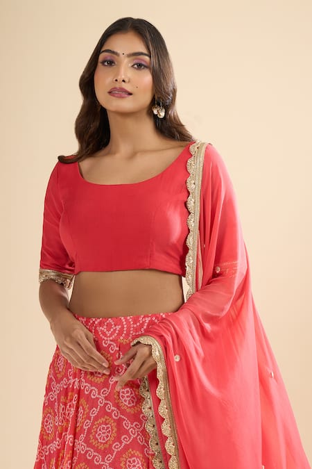 Buy_Naintara Bajaj_Pink Silk Zari Scoop Neck Printed Lehenga Set 