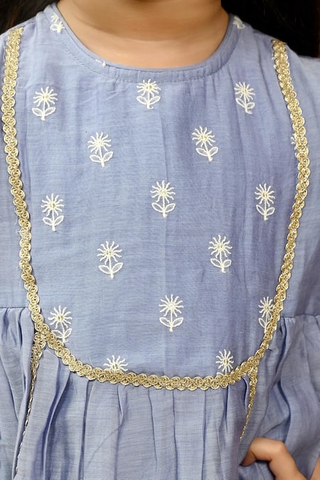 Taber Tikri_Blue Chanderi, Silk, Cotton Embroidery, Gota Thread Kurta And Dhoti Pant Set _at_Aza_Fashions