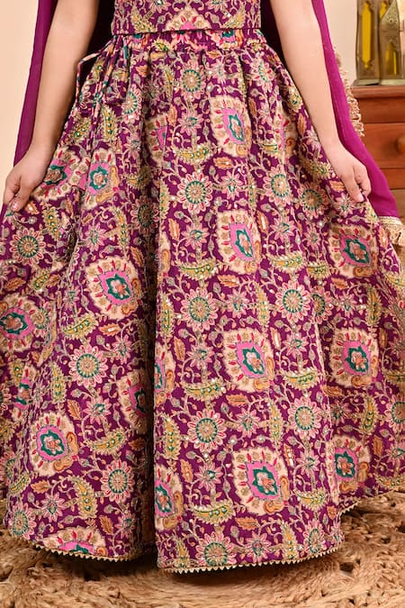 Taber Tikri_Purple Chinon Zari Work Lehenga Set _at_Aza_Fashions