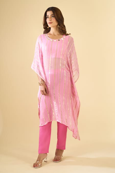 Buy Naintara Bajaj Pink Viscose, Cotton Mirrors Scoop Neck Work Kaftan And Pant Set Online at Aza Fashions Buy_Naintara Bajaj_Pink Viscose, Cotton Mirrors Scoop Neck Work Kaftan And Pant Set _Online_at_Aza_Fashions