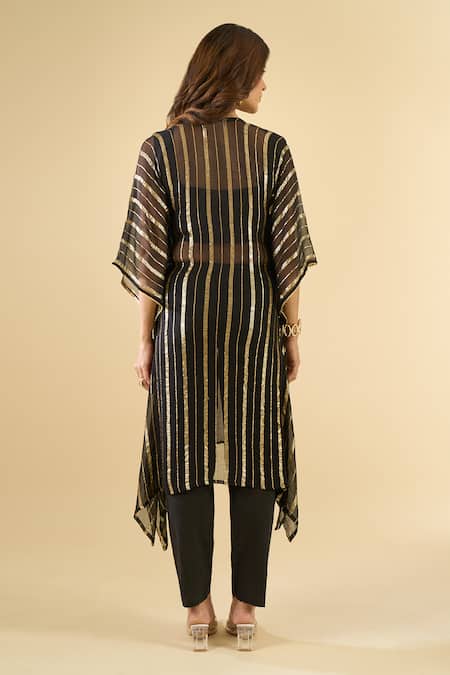 Naintara Bajaj_Black Viscose, Cotton Mirrors Round , Scoop Work Kaftan Set _Online_at_Aza_Fashions
