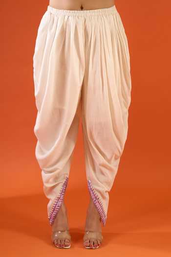 Khwaab By Sanjana Lakhani_White Silk, Organza Embroidery V-neck Roman Kurta Set _at_Aza_Fashions