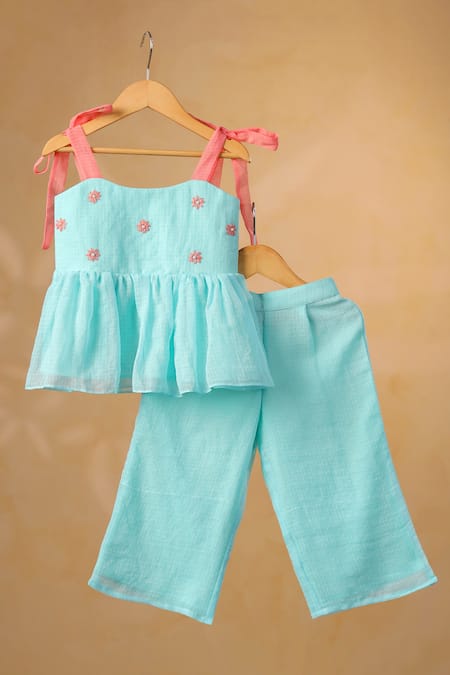 Casa Ninos Embroidered Peplum Top & Pant Set 