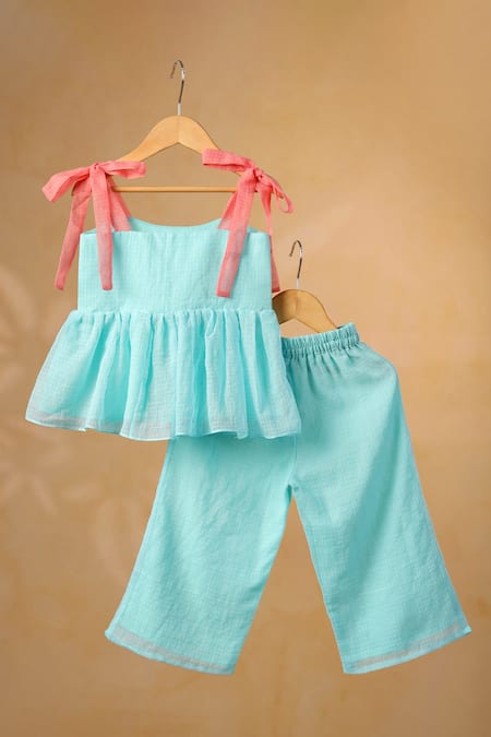 Casa Ninos Embroidered Peplum Top & Pant Set 