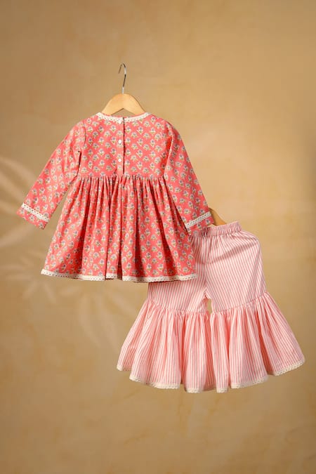 Casa Ninos Floral Print Cotton Kurta & Sharara Set 