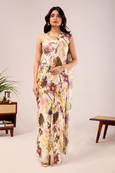 Damoiselle Dori Bloom Printed Saree With Blouse 