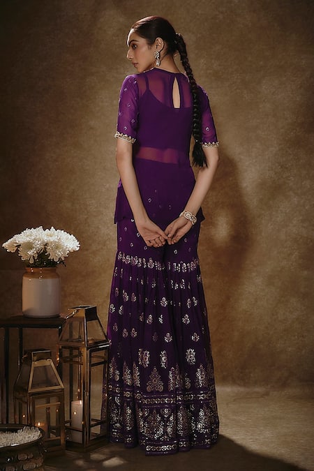 Renee label Vamila Royal Purple Kurta Gharara Set 