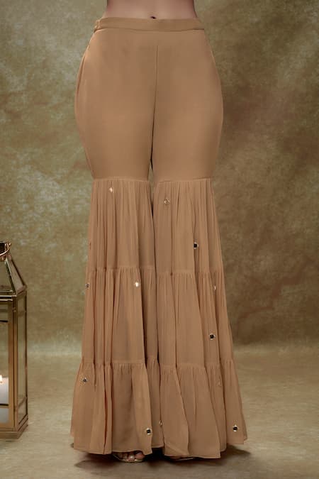 Renee label_Brown Viscose Georgette, Net Embroidery, Sequins, Pearls, Azalea Sharara Set _Online_at_Aza_Fashions