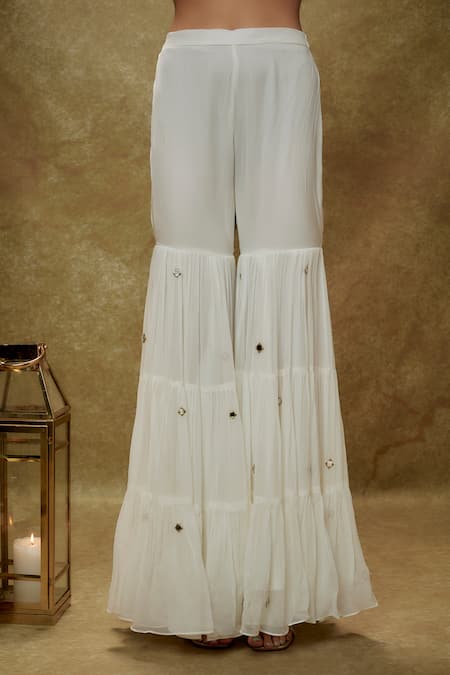 Buy_Renee label_Ivory Viscose Georgette, Net Mirrors, Jasmine Embroidered Kurta Sharara Set _Online_at_Aza_Fashions