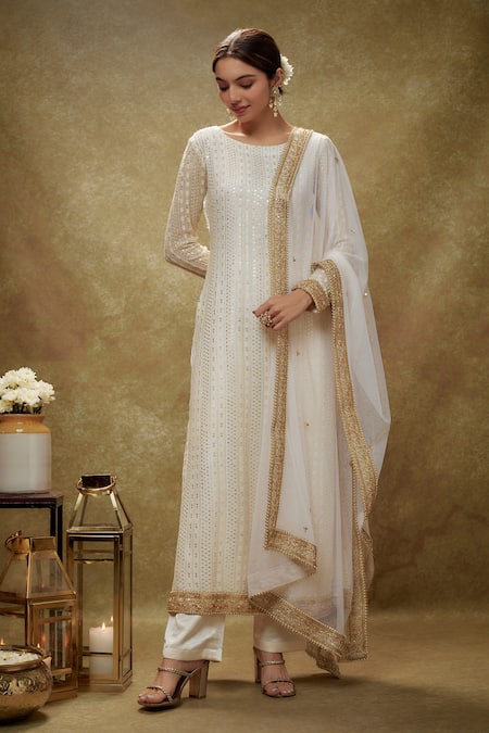 Buy Renee label Gold Viscose Georgette, Cotton Satin, Net Embroidery, Work Kurta Pant Set Online at Aza Fashions Buy_Renee label_Gold Viscose Georgette, Cotton Satin, Net Embroidery, Work Kurta Pant Set _Online_at_Aza_Fashions