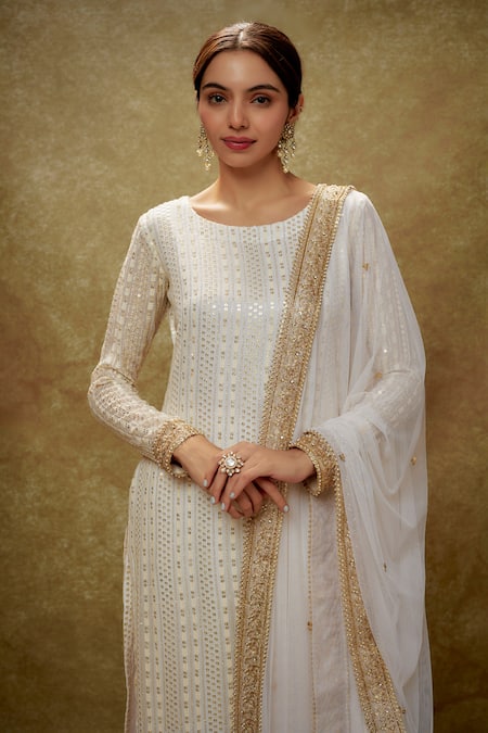 Shop Renee label Gold Viscose Georgette, Cotton Satin, Net Embroidery, Work Kurta Pant Set Online at Aza Fashions Shop_Renee label_Gold Viscose Georgette, Cotton Satin, Net Embroidery, Work Kurta Pant Set _Online_at_Aza_Fashions