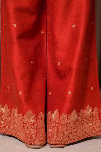 Buy_Esha Koul_Gold Silk, Organza, Crepe Embroidery, Zari Kashmiri Raw Kurta Pant Dupatta Set