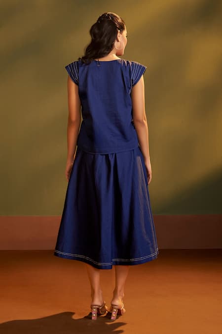 Savaaya Denim Patch Pocket Top & Skirt Set 