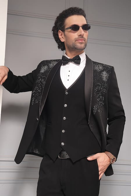 Buy_Soniya G_Black Viscose, Suiting Embroidery Midnight Regalia Blazer Set _Online_at_Aza_Fashions