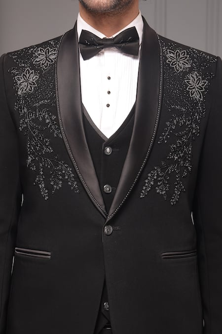 Shop_Soniya G_Black Viscose, Suiting Embroidery Midnight Regalia Blazer Set _Online_at_Aza_Fashions