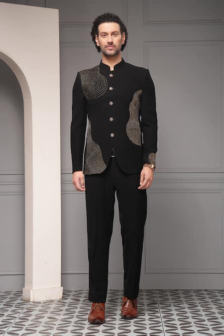 Soniya G Obsidian Aura Embellished Premium Suiting Bandhgala & Pant Set 