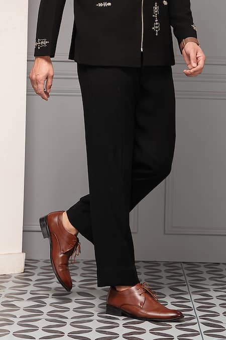 Shop_Soniya G_Black Viscose, Suiting Zaffre Noir Premium Fabric Bandhgala And Pant Set _Online_at_Aza_Fashions