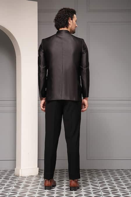 Soniya G Nocturne Bloom Embroidered Premium Suiting Fabric Bandhgala & Trouser Set 