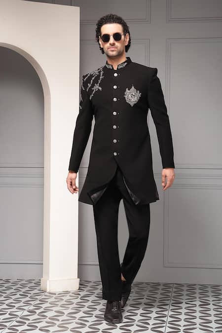 Soniya G Imperial Noir Crest Embroidered Premium Suiting Bandhgala & Trouser Set 