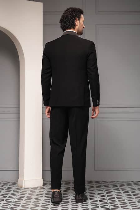 Soniya G Noir Opulence Embellished Tuxedo Blazer Set 