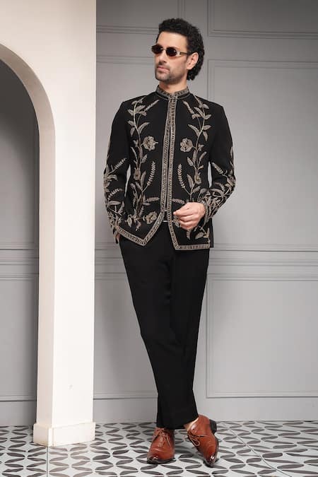 Soniya G Zarafshan Noir Embroidered Premium Suiting Fabric Bandhgala & Pant Set 