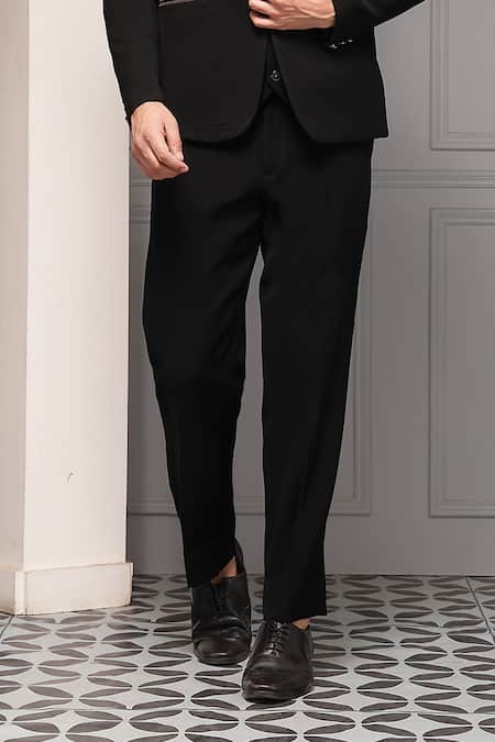 Soniya G_Black Suiting, Cotton, Satin Noir Eclipse Embellished Tuxedo Premium Fabric Set _Online_at_Aza_Fashions