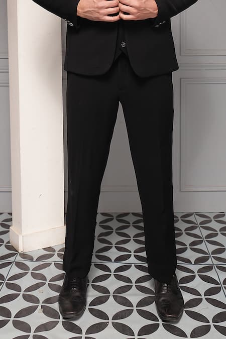 Buy_Soniya G_Black Suiting, Cotton, Satin Noir Eclipse Embellished Tuxedo Premium Fabric Set _Online_at_Aza_Fashions