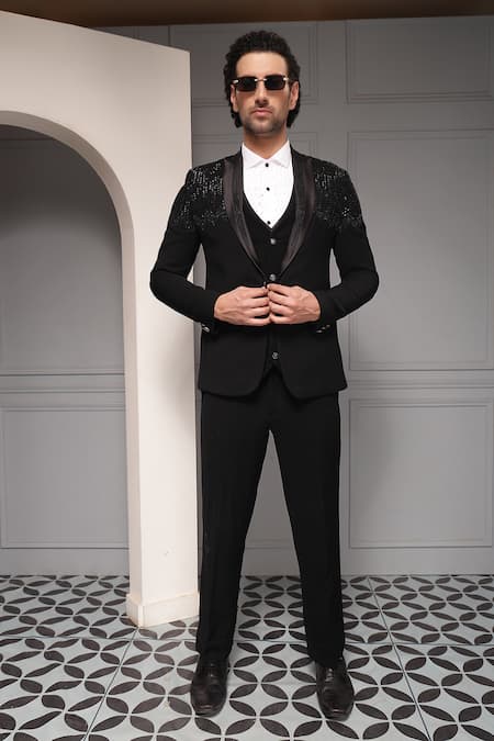 Soniya G Noir Eclipse Embellished Tuxedo Premium Suiting Fabric Set 
