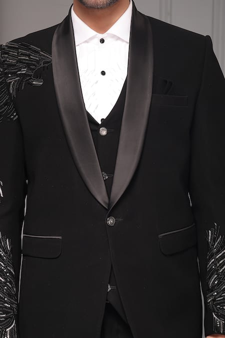 Buy_Soniya G_Black Suiting, Cotton, Satin Sovereign Noir Embellished Premium Tuxedo Set 
