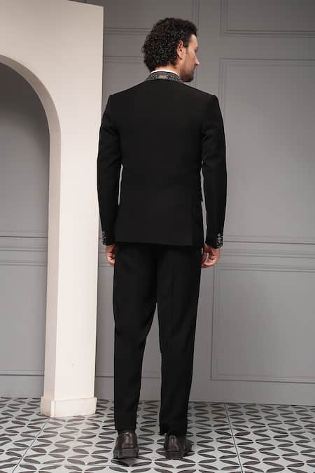 Soniya G Celestial Noir Embellished Tuxedo Premium Suiting Fabric Tuxedo & Waistcoat Set 