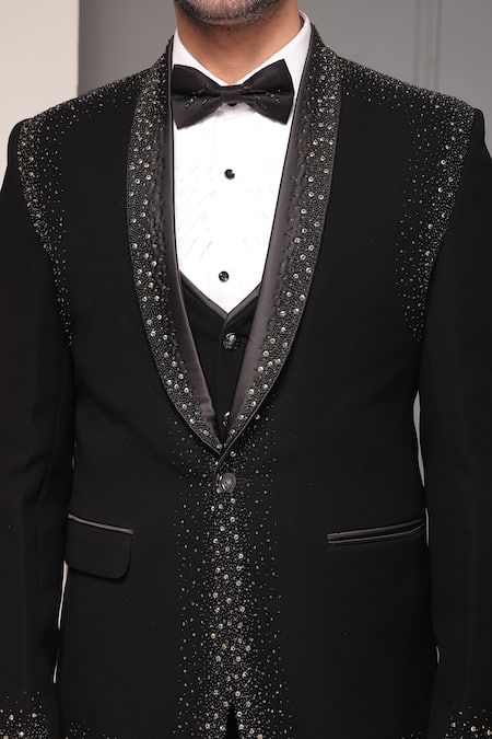 Shop_Soniya G_Black Celestial Noir Embellished Premium Fabric And Waistcoat Set 