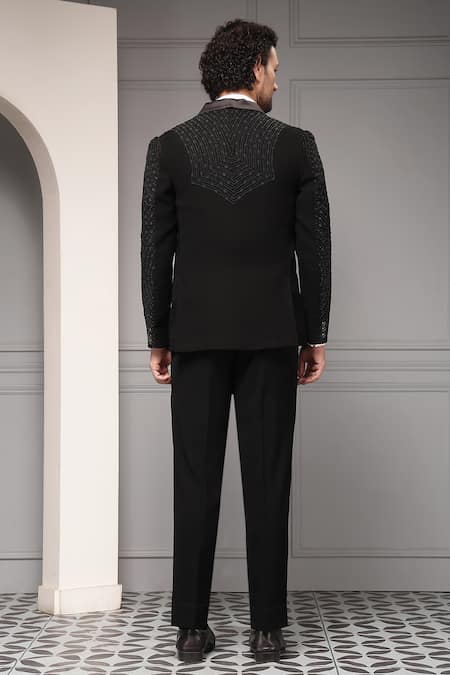 Soniya G Classic Noir Vestiaire Premium Suiting Fabric Tuxedo & Waistcoat Set 