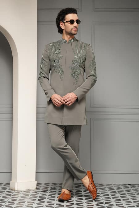 Soniya G Ashen Royale Embroidered Bandhgala & Pant Set 