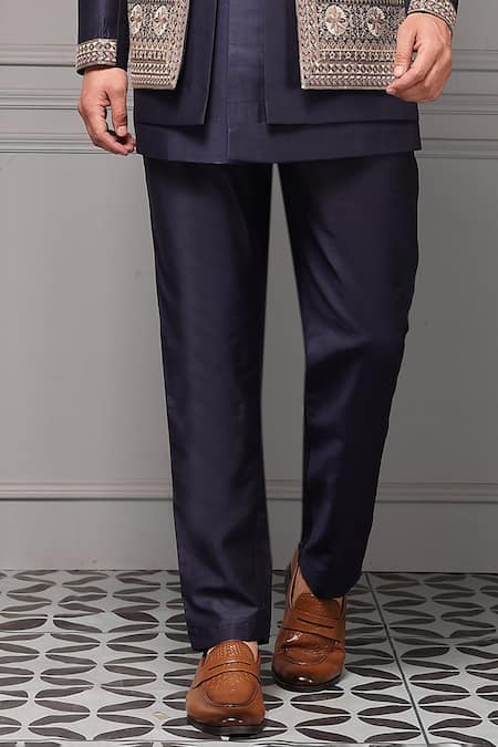 Soniya G Gold Silk, Suiting Midnight Darbar Premium Silk-blend Bandhgala And Pant Set Online at Aza Fashions Soniya G_Gold Silk, Suiting Midnight Darbar Premium Silk-blend Bandhgala And Pant Set _Online_at_Aza_Fashions